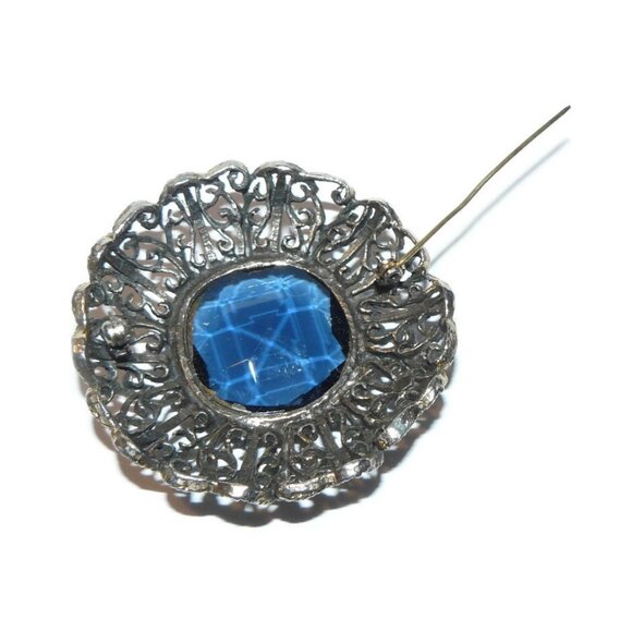 Blue Rhinestone Brooch, Large Brooch, Rhinestone Pin - Picture 5 of 5